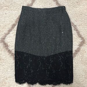Pristine JCREW grey herringbone wool with sequins and lace skirt -petite